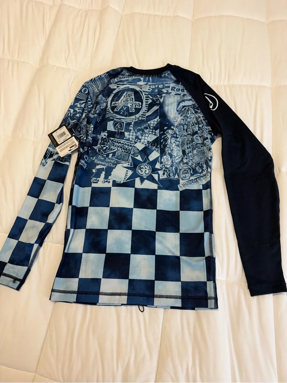 Volcom Navy and Light Blue Checkerboard Swim Rashguard